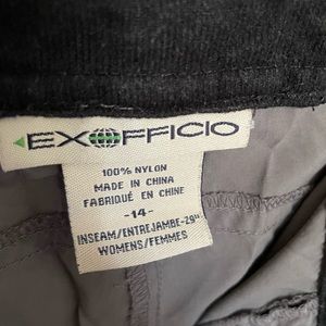 Exofficio water resistant pants. Can be capris or pants.